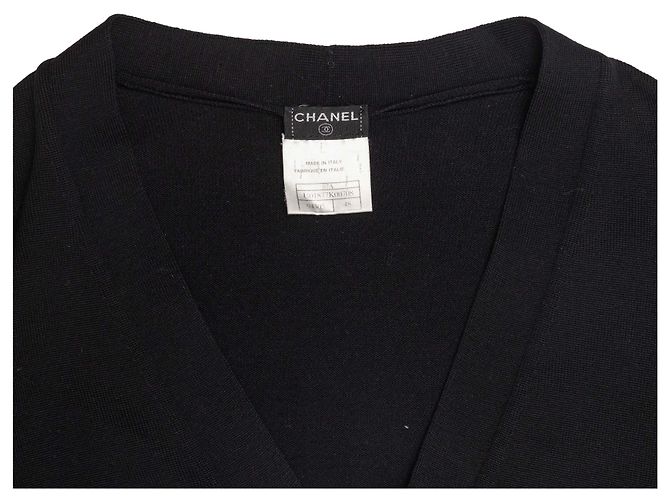 Chanel Wollcardigan mit V-Ausschnitt in Schwarz & Weiß Größe FR 48 - Ansicht 7