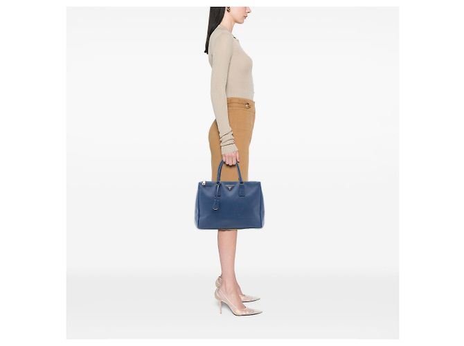 Borsa Tote Prada Large Saffiano Lux Galleria Double Zip Blu - vista 6