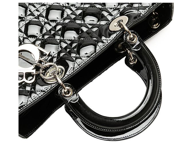Borsa Lady Dior Large in pelle verniciata Cannage Nera Nero - vista 10