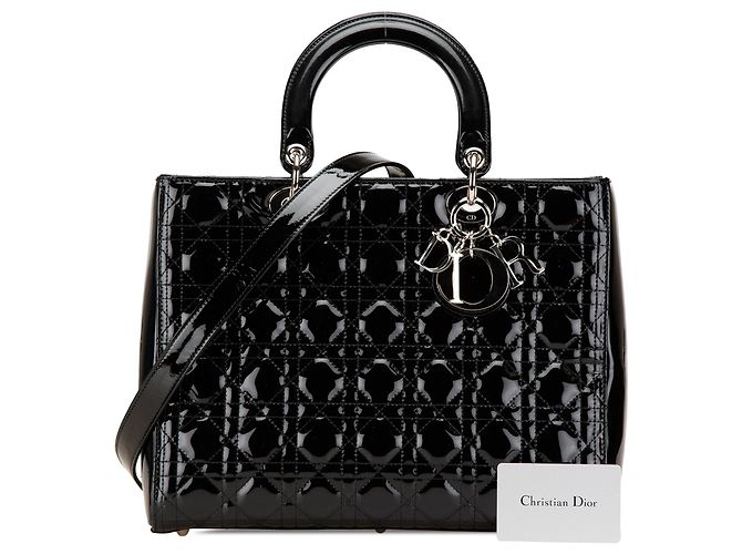 Borsa Lady Dior Large in pelle verniciata Cannage Nera Nero - vista 12