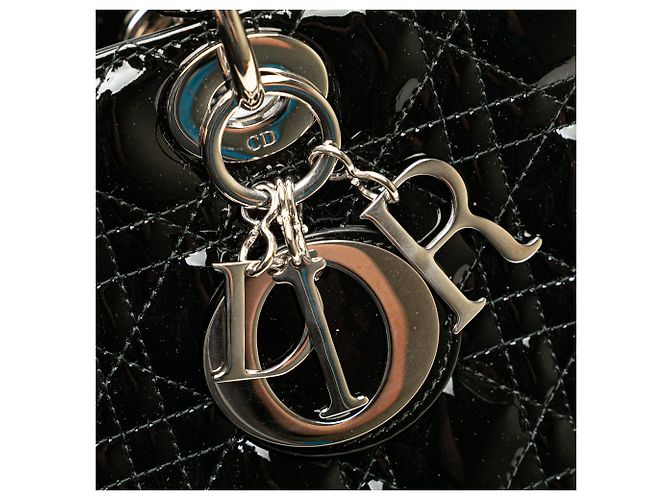 Borsa Lady Dior Large in pelle verniciata Cannage Nera Nero - vista 8