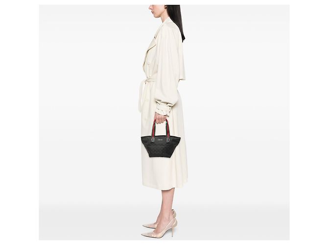 Borsa Tote Gucci GG in nylon nero con banda Web - vista 7
