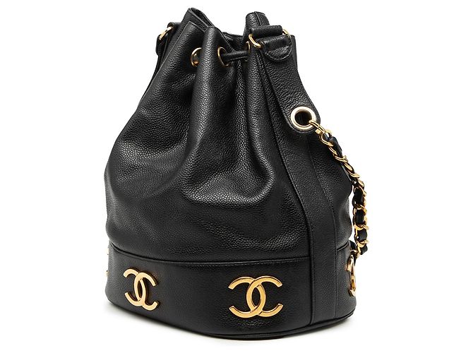 Borsa a secchiello Chanel Caviar Triple CC con coulisse Nero - vista 2