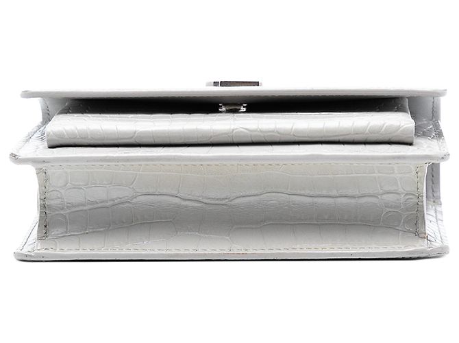 Bolsa Tiracolo Sunset Mini Wallet on Chain em couro com relevo de crocodilo cinza com monograma Saint Laurent - vista 3