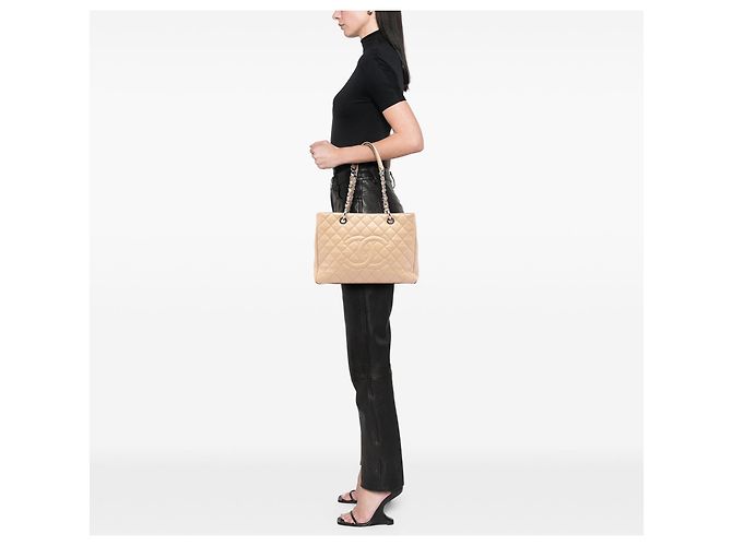 Borsa Grand Shopping Tote Chanel Caviar Beige - vista 7