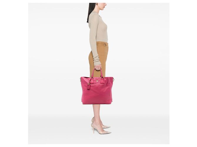 Borsa Tote Convertibile Prada Vitello Daino Rosa con Zip Laterale - vista 6