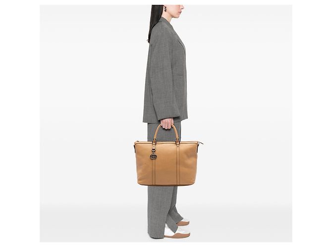 Borsa Satchel Gucci in pelle marrone con ciondolo GG - vista 7