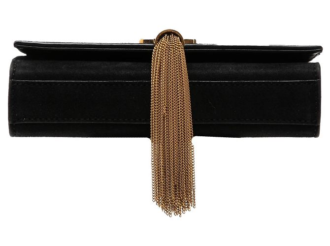 Borsa a tracolla Saint Laurent Kate Tassel Small in camoscio nero con monogramma - vista 3