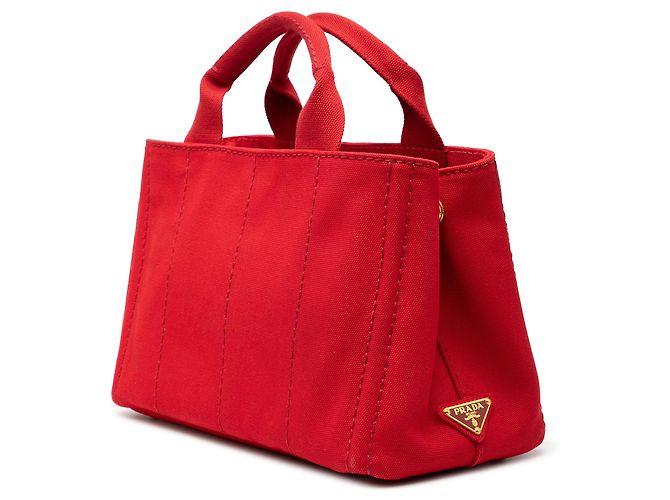 Tote Borsa Satchel Prada Small Canvas Canapa Logo Rossa Rosso - vista 2