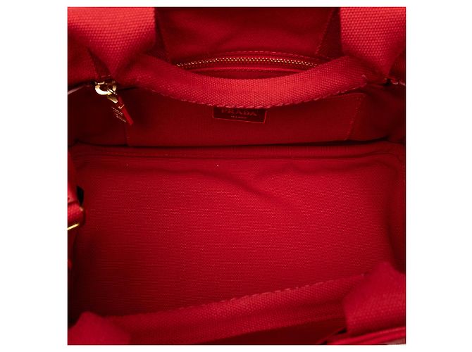 Tote Borsa Satchel Prada Small Canvas Canapa Logo Rossa Rosso - vista 4