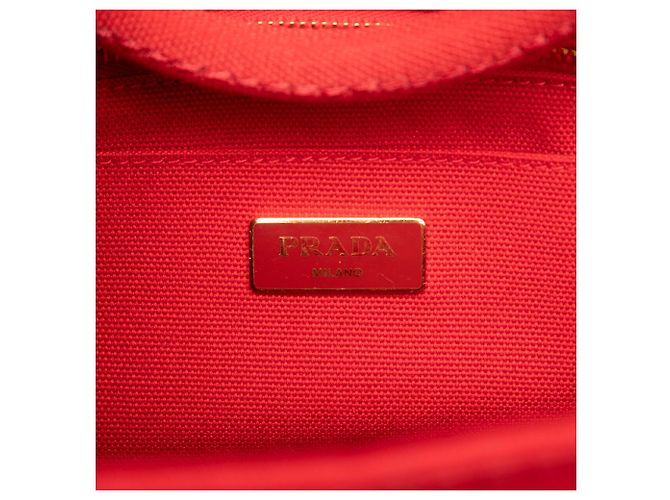 Tote Borsa Satchel Prada Small Canvas Canapa Logo Rossa Rosso - vista 5
