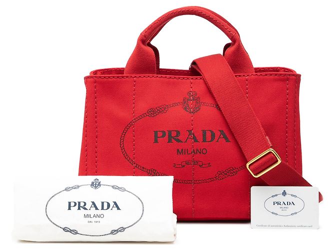 Tote Borsa Satchel Prada Small Canvas Canapa Logo Rossa Rosso - vista 7