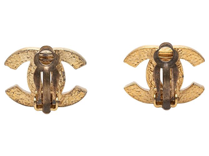 Pendientes de clip Chanel CC chapados en oro con strass Dorado - vista 2