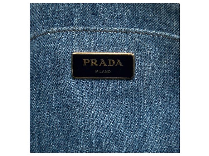 Tote Borsa Satchel Prada Small Denim Canapa Logo Blu - vista 5