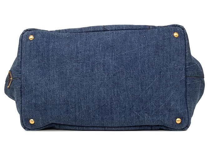 Tote Borsa Satchel Prada Large Denim Canapa Logo Blu - vista 3