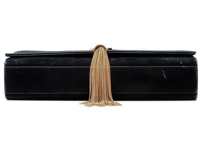 Borsa a tracolla Saint Laurent Kate Tassel Medium in camoscio monogrammato nero - vista 3