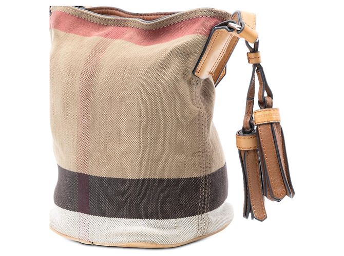 Borsa secchiello Burberry Mini Mega Check Canvas Ashby con nappe marrone - vista 2