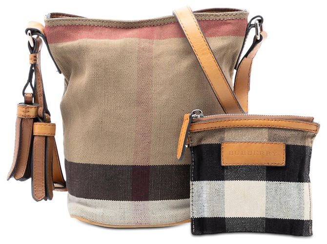 Borsa secchiello Burberry Mini Mega Check Canvas Ashby con nappe marrone - vista 8