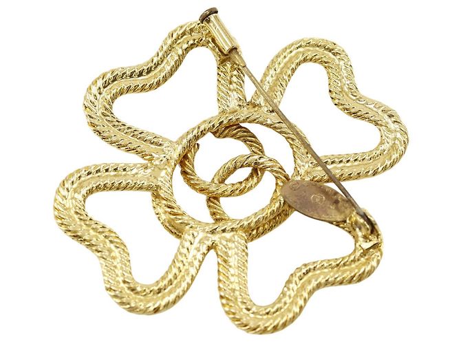 Spilla Chanel CC placcata oro con trifoglio e corda D'oro - vista 2