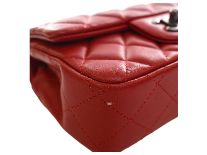 Borsa a tracolla Chanel Extra Mini Rectangular Classic in pelle d'agnello rossa con patta singola Rosso - vista 11