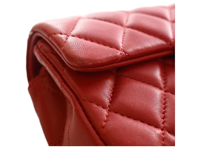 Borsa a tracolla Chanel Extra Mini Rectangular Classic in pelle d'agnello rossa con patta singola Rosso - vista 12
