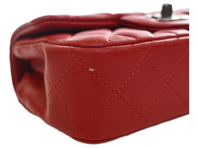 Borsa a tracolla Chanel Extra Mini Rectangular Classic in pelle d'agnello rossa con patta singola Rosso - vista 14