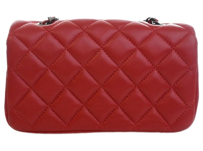 Borsa a tracolla Chanel Extra Mini Rectangular Classic in pelle d'agnello rossa con patta singola Rosso - vista 2