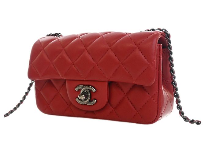 Borsa a tracolla Chanel Extra Mini Rectangular Classic in pelle d'agnello rossa con patta singola Rosso - vista 4