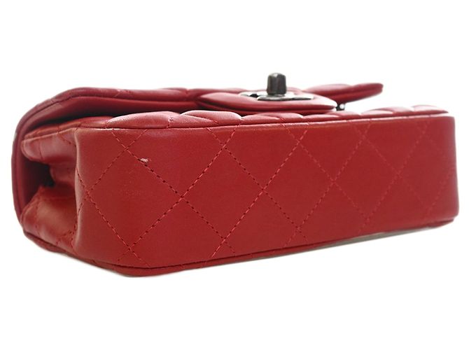 Borsa a tracolla Chanel Extra Mini Rectangular Classic in pelle d'agnello rossa con patta singola Rosso - vista 6