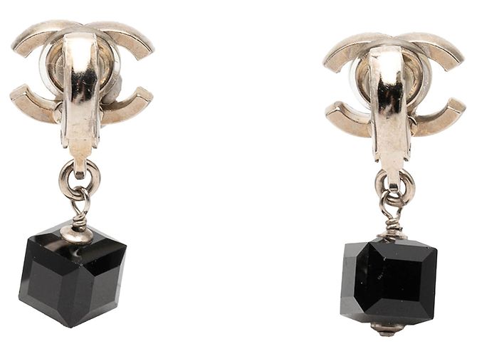 Orecchini a clip Chanel CC a cubo in ottone nero e strass - vista 2