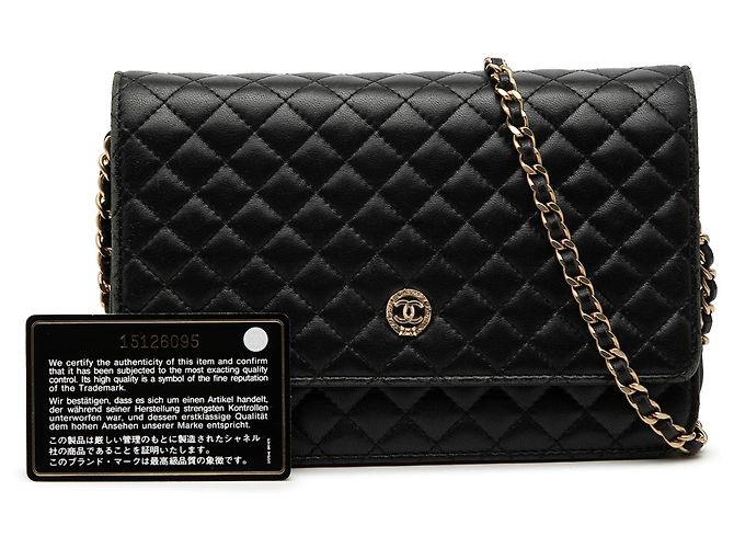 Schwarze Chanel Quilted Lambskin Crest Wallet On Chain Crossbody Bag - Ansicht 8