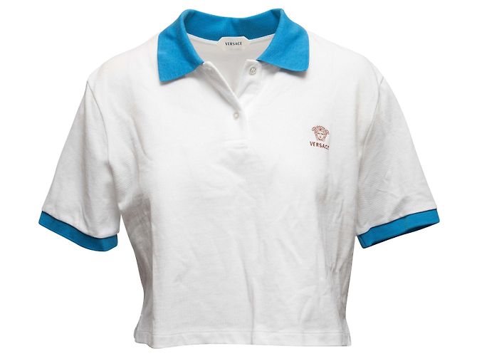 Polo cropped Versace bianco e blu con logo Taglia IT 44 - vista 2