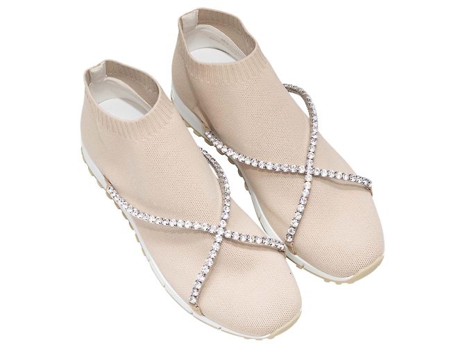 Sneaker a calzino Jimmy Choo beige con cristalli Taglia 40 - vista 2