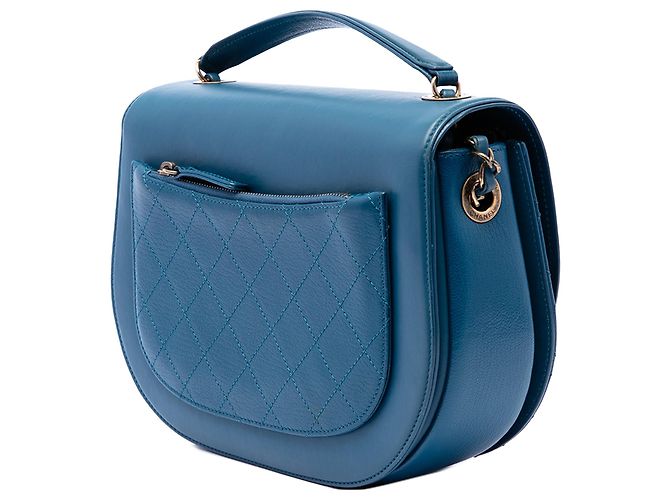 Borsa Chanel Coco Curve Flap Medium in vitello lucido blu e capretto matelassé - vista 2