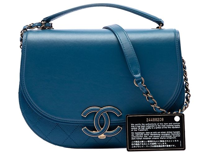Borsa Chanel Coco Curve Flap Medium in vitello lucido blu e capretto matelassé - vista 7