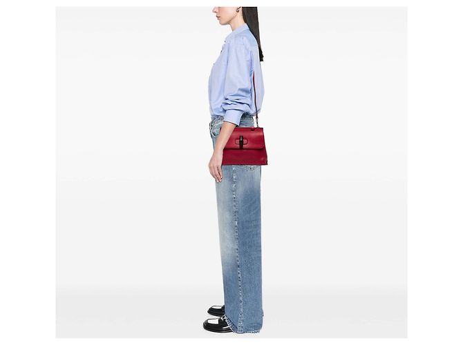 Bamboo Borsa Satchel Daily Gucci Medium in pelle rossa con bambù Rosso - vista 7