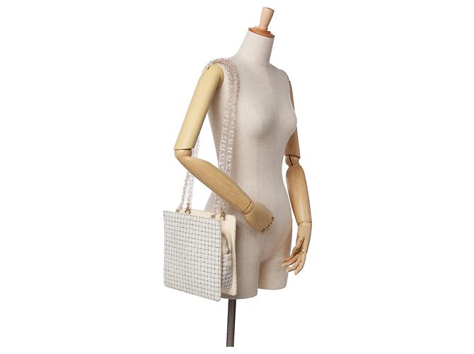 Borsa Shopping Chanel Small in Tweed e Resina Bianca con Cerniera Bianco - vista 12