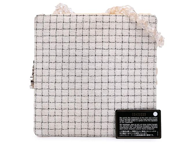 Borsa Shopping Chanel Small in Tweed e Resina Bianca con Cerniera Bianco - vista 13