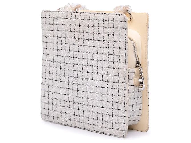 Borsa Shopping Chanel Small in Tweed e Resina Bianca con Cerniera Bianco - vista 2