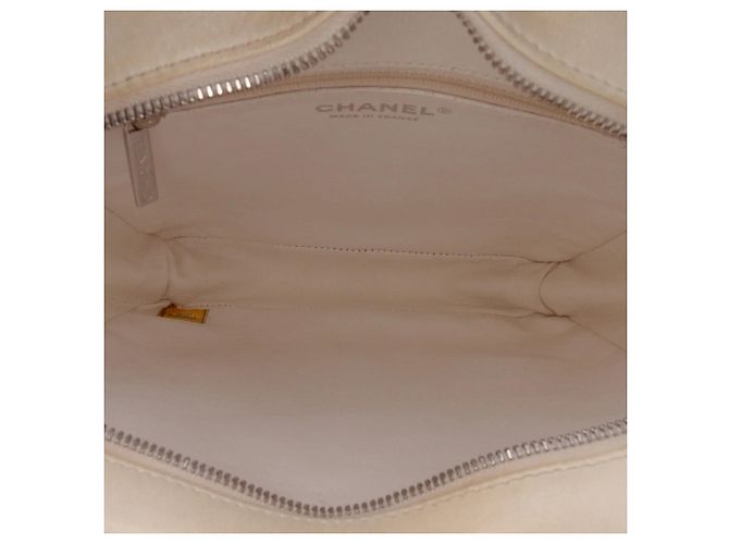 Borsa Shopping Chanel Small in Tweed e Resina Bianca con Cerniera Bianco - vista 4