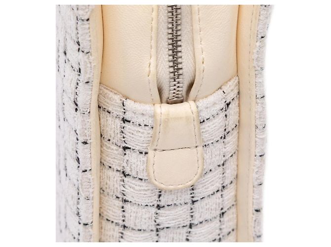 Borsa Shopping Chanel Small in Tweed e Resina Bianca con Cerniera Bianco - vista 8