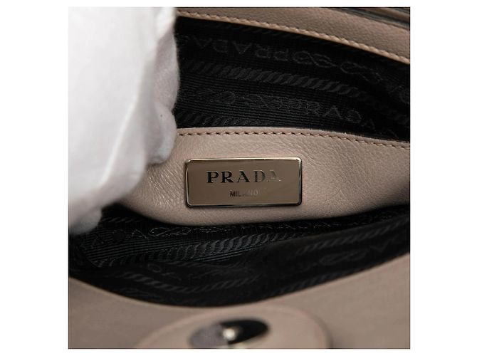 Borsa Satchel Prada Glace Calf con borchie e doppia tasca, Beige - vista 5