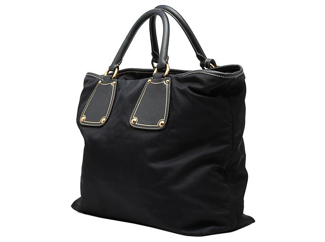 Borsa satchel Prada in Tessuto con rifiniture in Saffiano nera Nero - vista 2