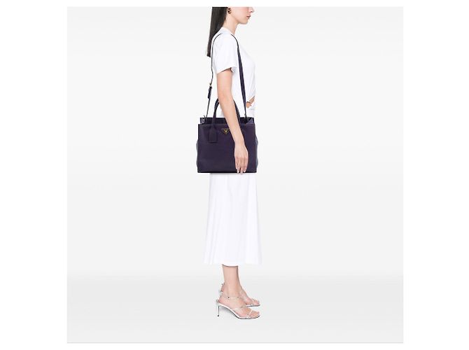 Borsa Tote Satchel Convertibile Aperta Prada Vitello Daino Viola Porpora - vista 6