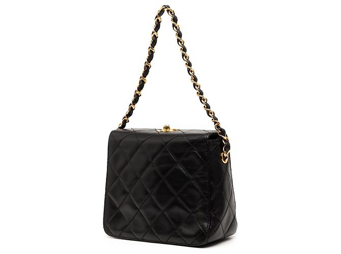 Bolsa Chanel CC em pele de cordeiro acolchoada preta com fecho turnlock Preto - vista 2