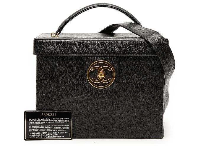 Borsa vanity box Chanel CC in pelle caviar nera Nero - vista 9