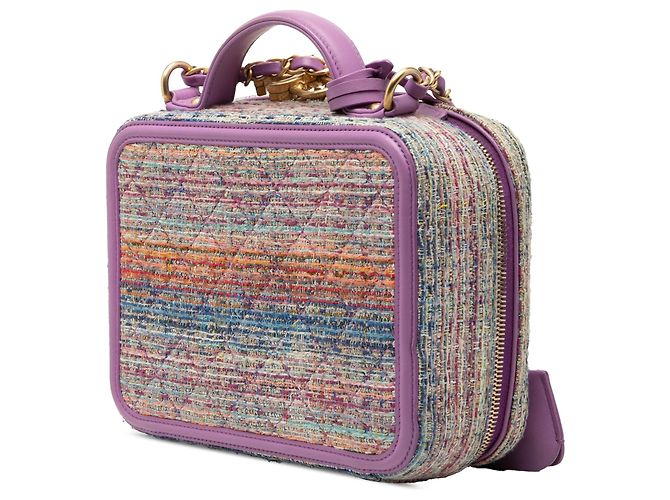 Borsa Vanity Satchel Chanel Medium Tweed CC Filigree Viola Porpora - vista 2