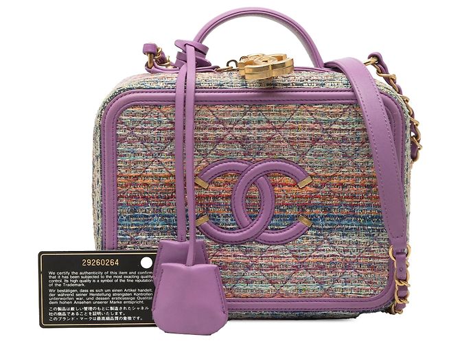 Borsa Vanity Satchel Chanel Medium Tweed CC Filigree Viola Porpora - vista 8