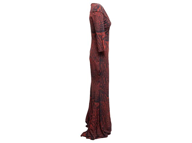 Abendkleid Roberto Cavalli Leopardenmuster Rot & Schwarz Größe IT 46 - Ansicht 2