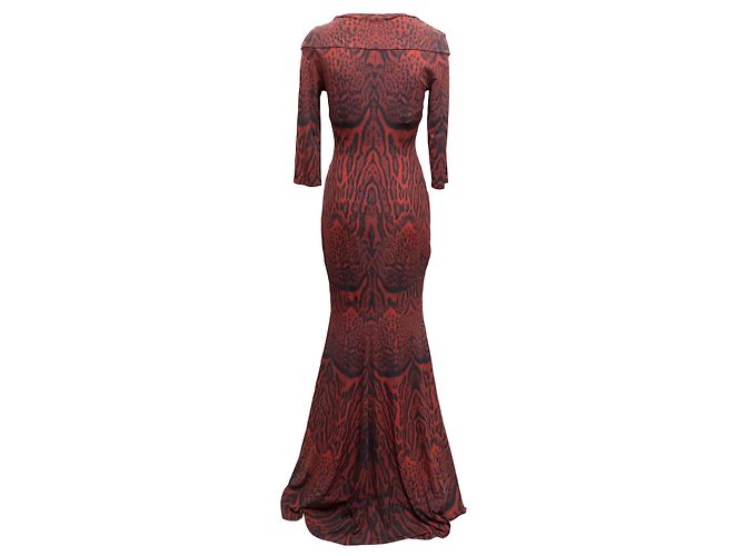 Abendkleid Roberto Cavalli Leopardenmuster Rot & Schwarz Größe IT 46 - Ansicht 3